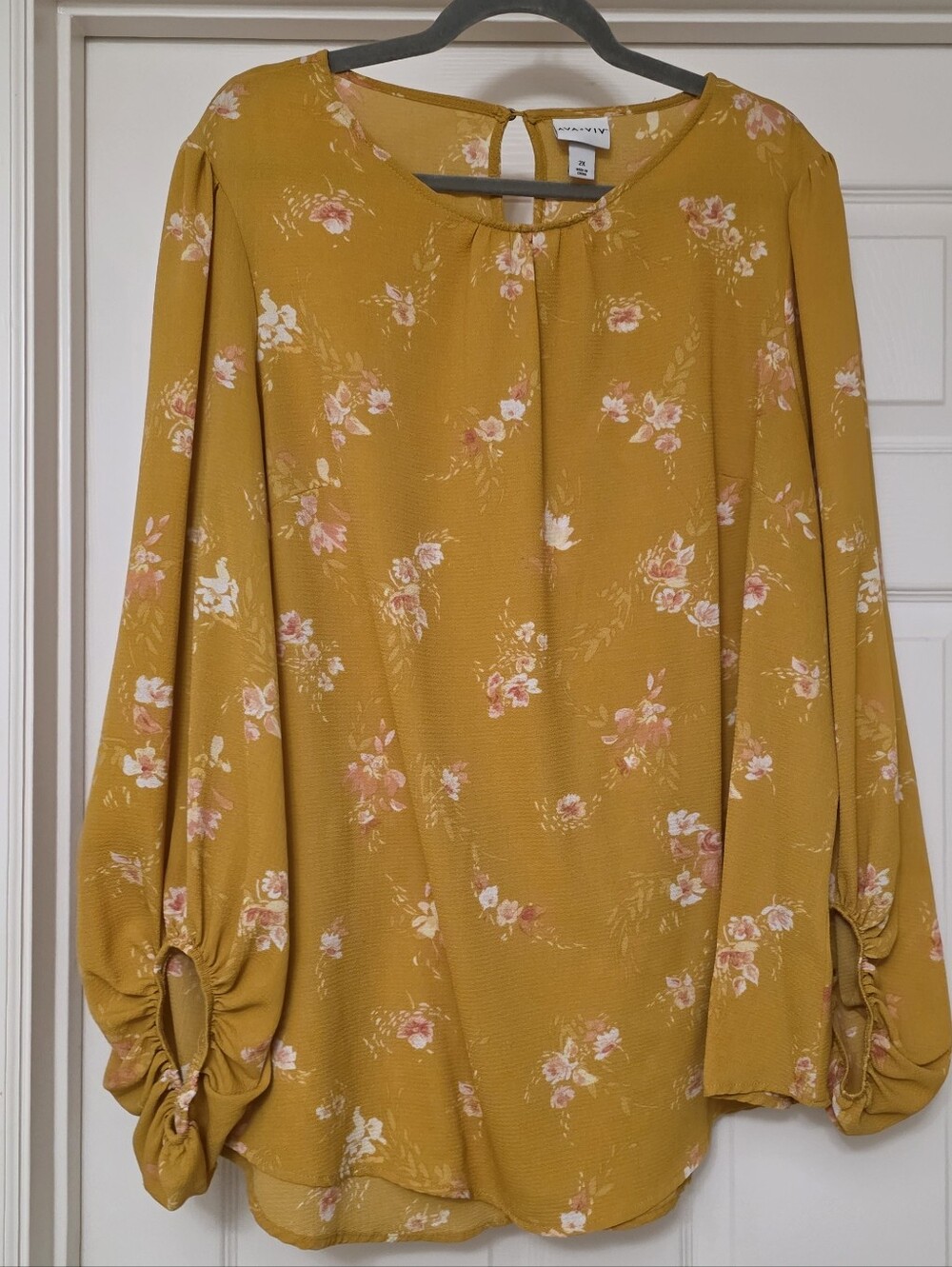 Ava & Viv Mustard Boho Floral Blouse